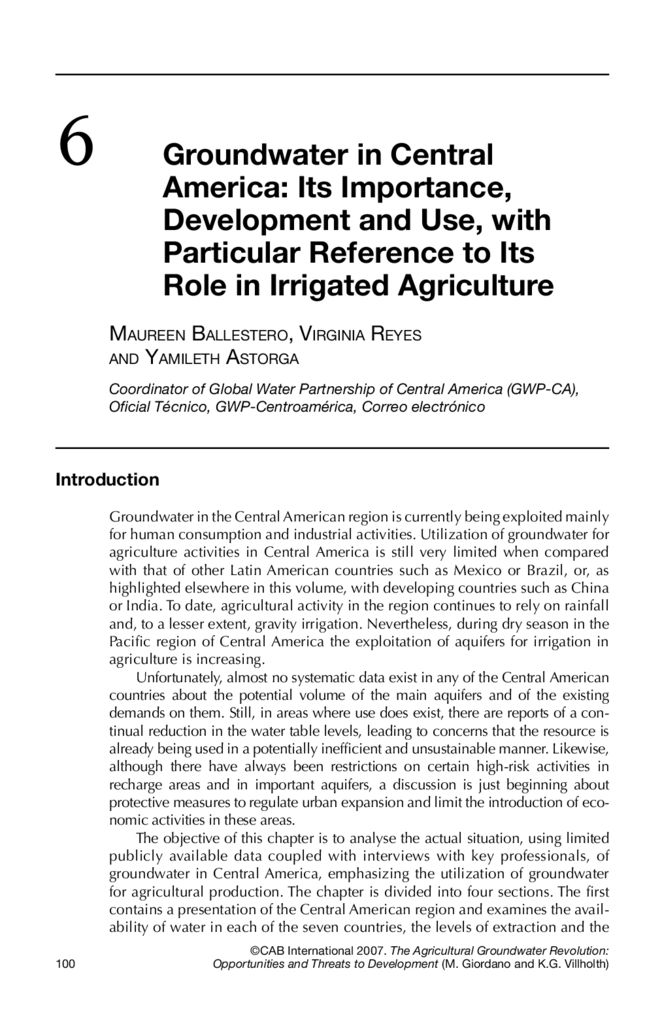 2007. Groundwater in Central America