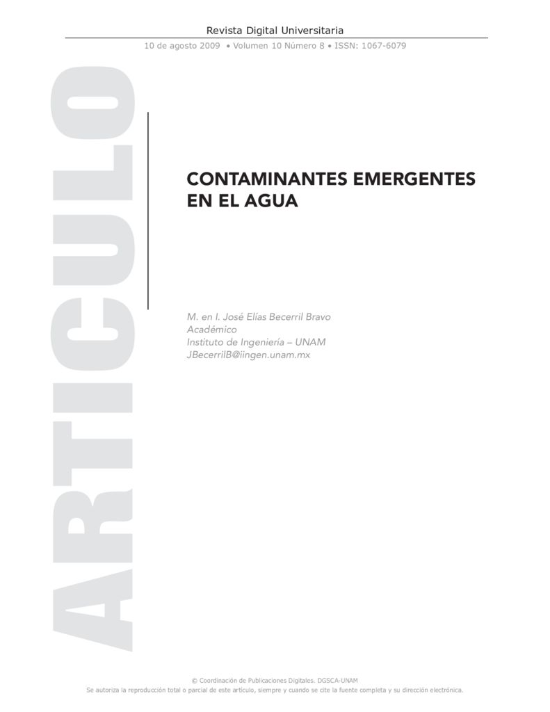 2009. Contaminantes emergentes en el agua. UNAM