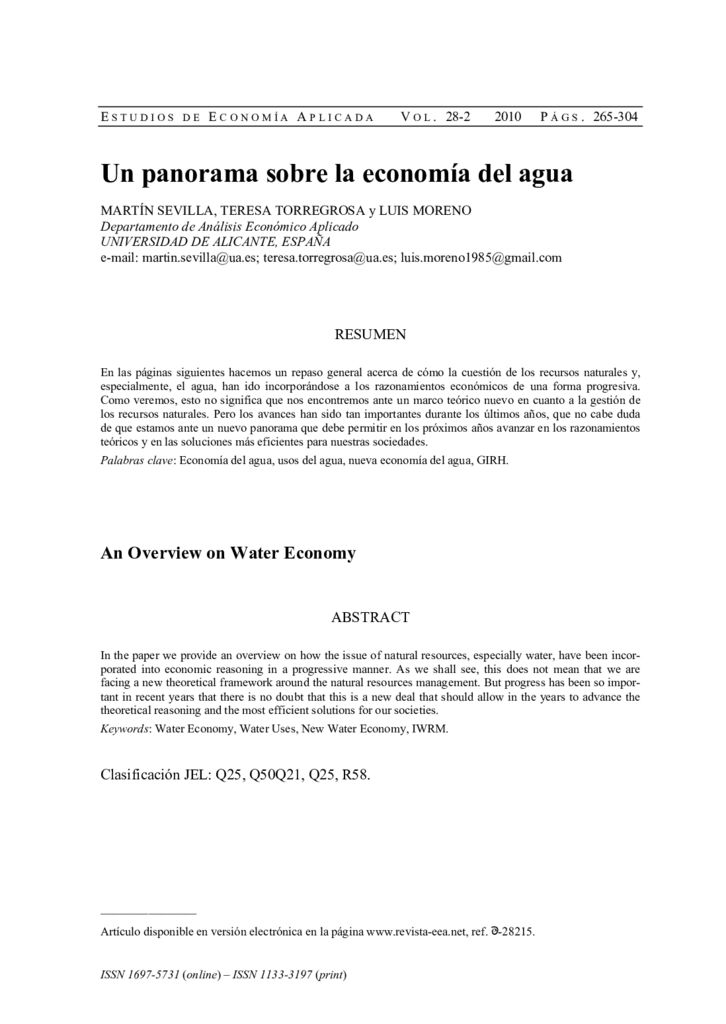 2010. Un panorama sobre la economía del agua.