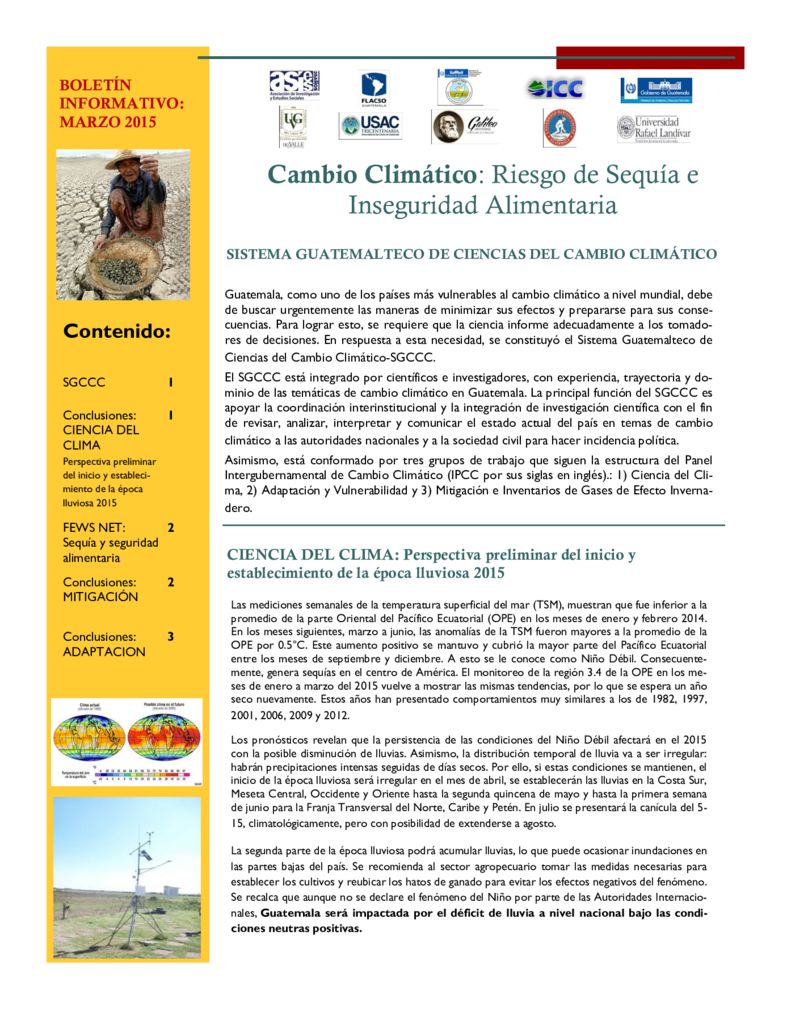 2015. Cambio climático, riesgo de sequía e inseguridad alimentaria. CEAB-UVG