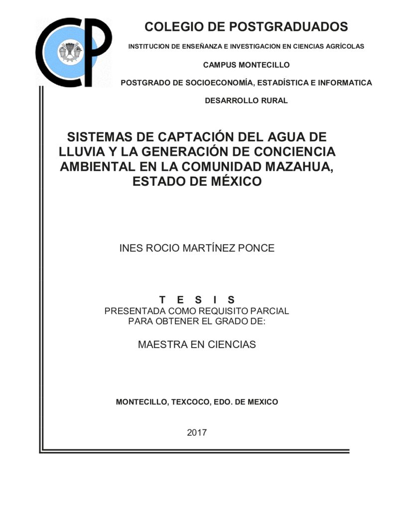 2017. Sistemas de captación de agua de lluvia y la generación de conciencia ambiental en la comunidad Mazahua Estado de México