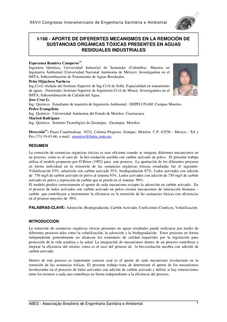 SF. Aporte de diferentes mecanismos en la remoción de sustancias orgánicas tóxicas presentes en aguas residuales industriales