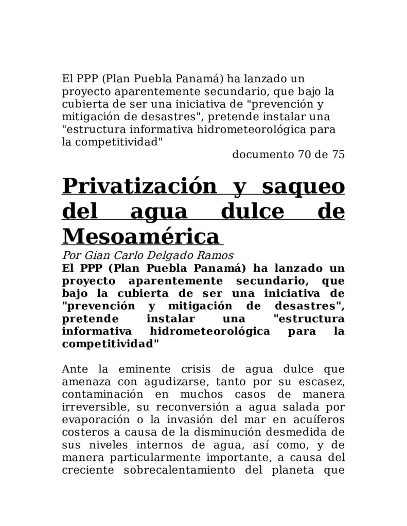 SF. Privatización y saqueo del agua dulce de Mesoamérica