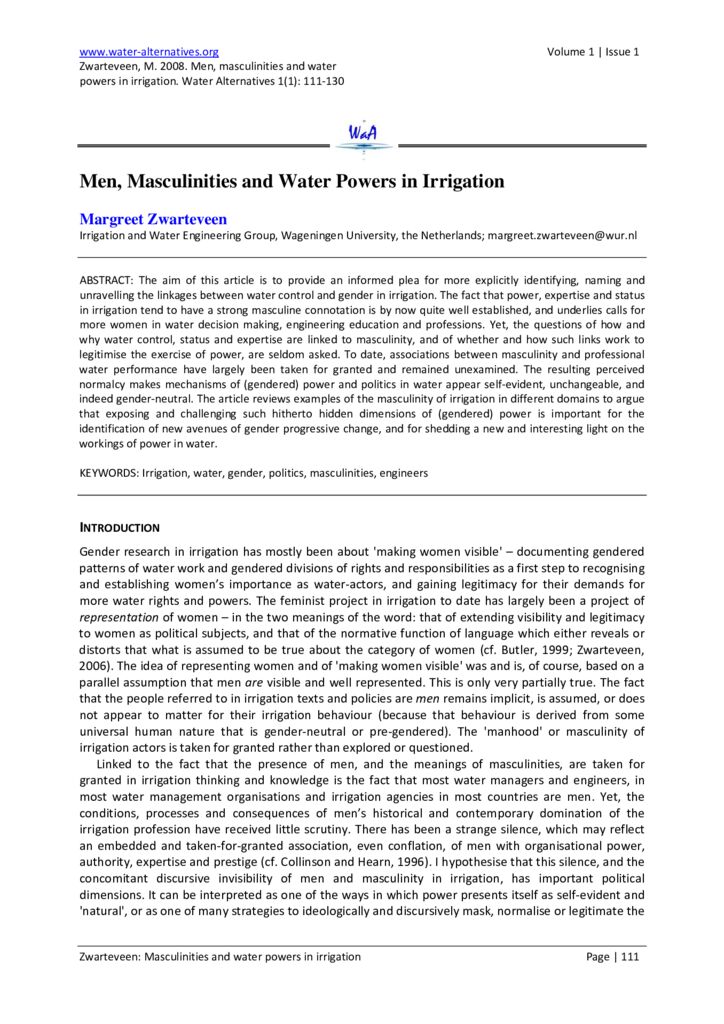 2008. Men, Masculinities and Water Powers in Irrigation